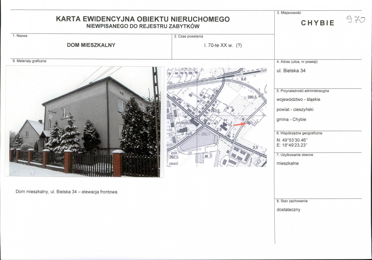 Karta obiektu niewpisanego do rejestru, skan nr 1