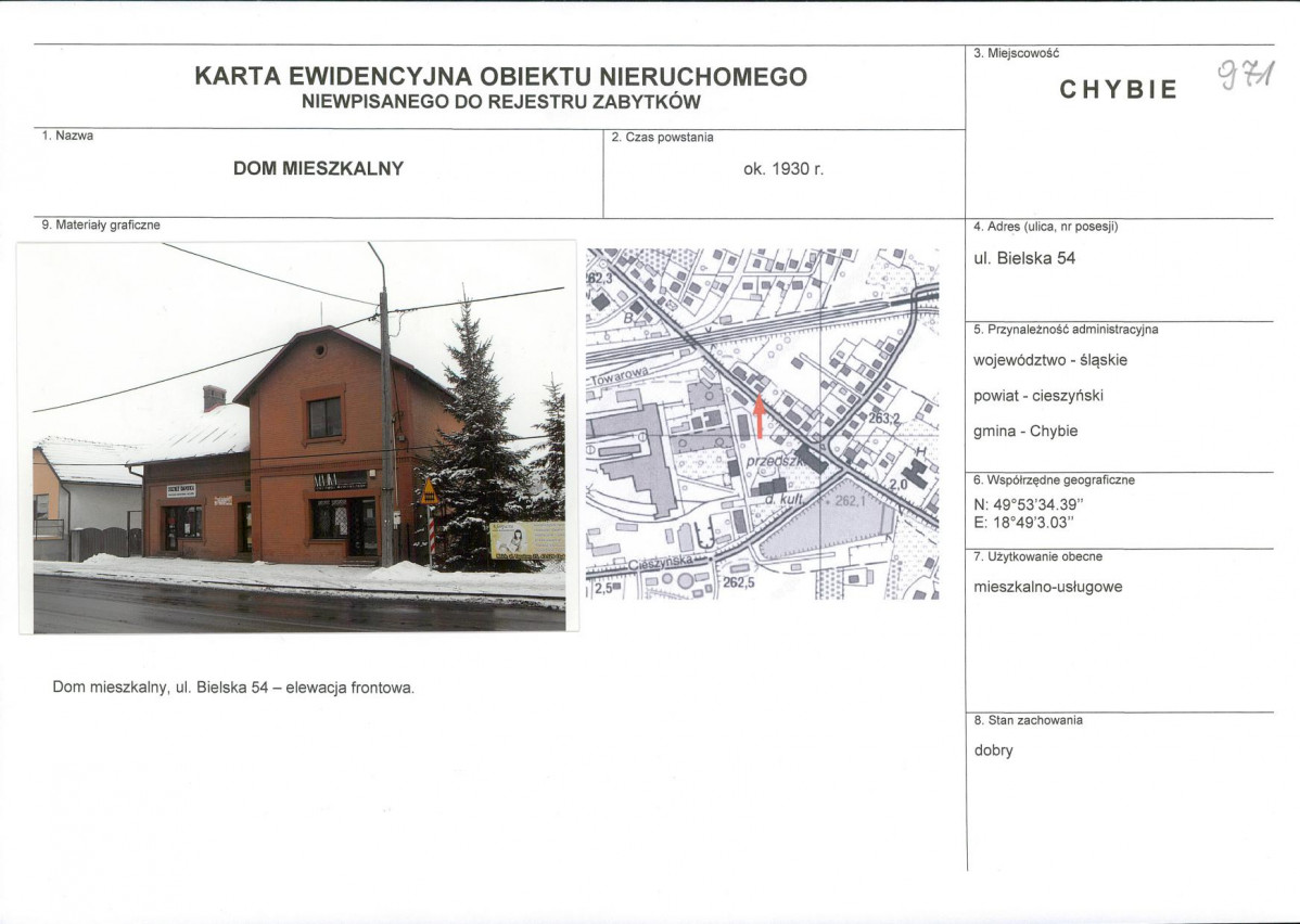 Karta obiektu niewpisanego do rejestru, skan nr 1