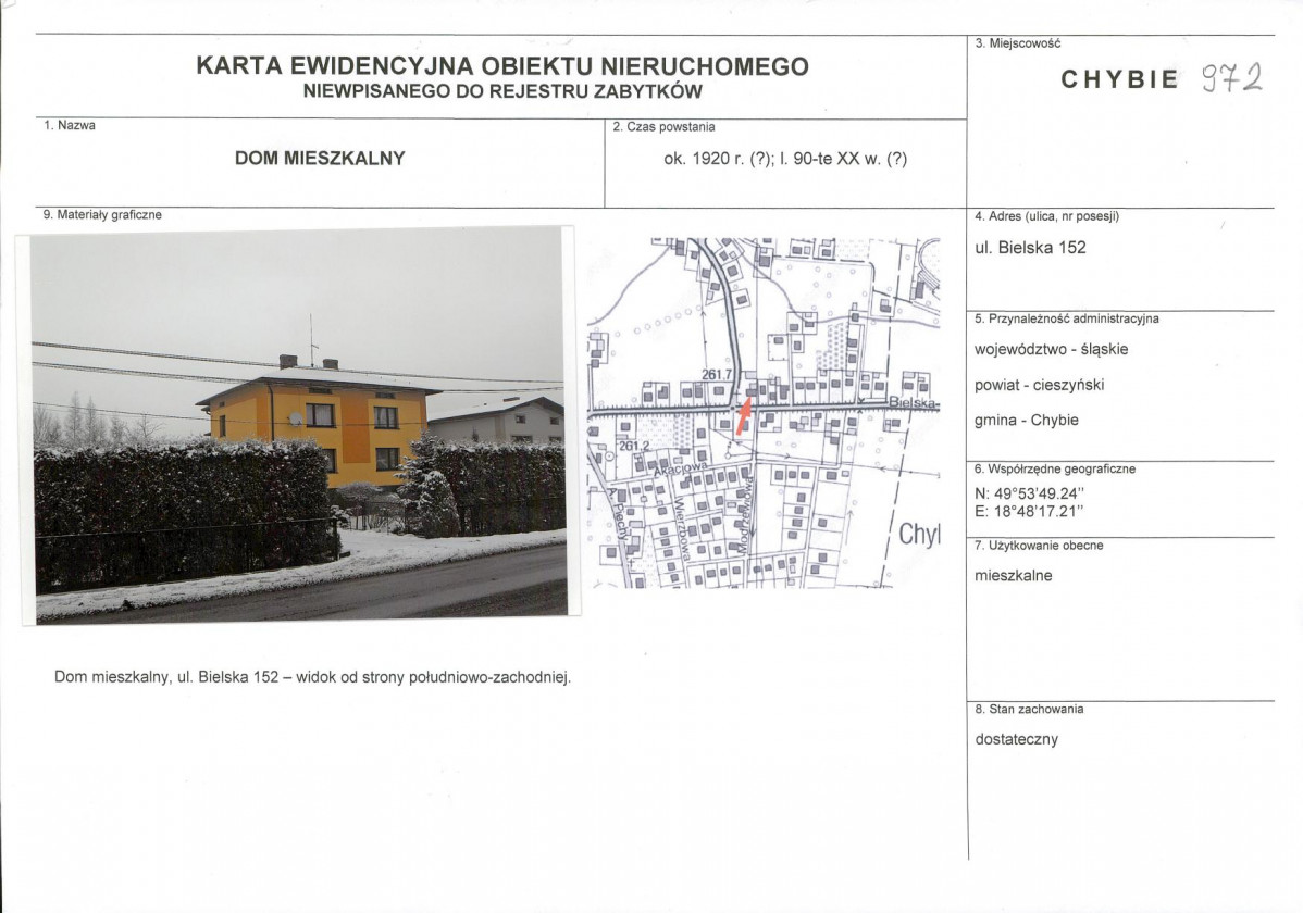 Karta obiektu niewpisanego do rejestru, skan nr 1