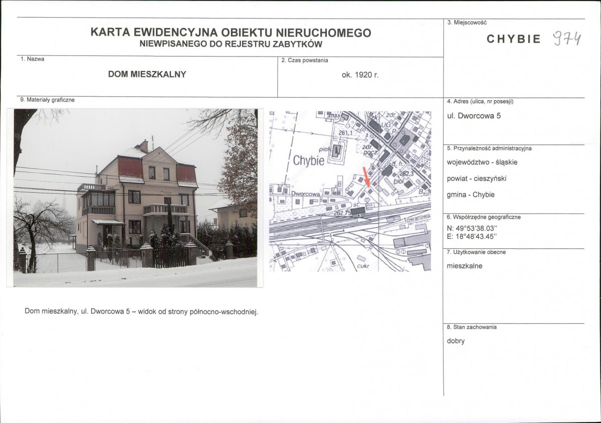 Karta obiektu niewpisanego do rejestru, skan nr 1