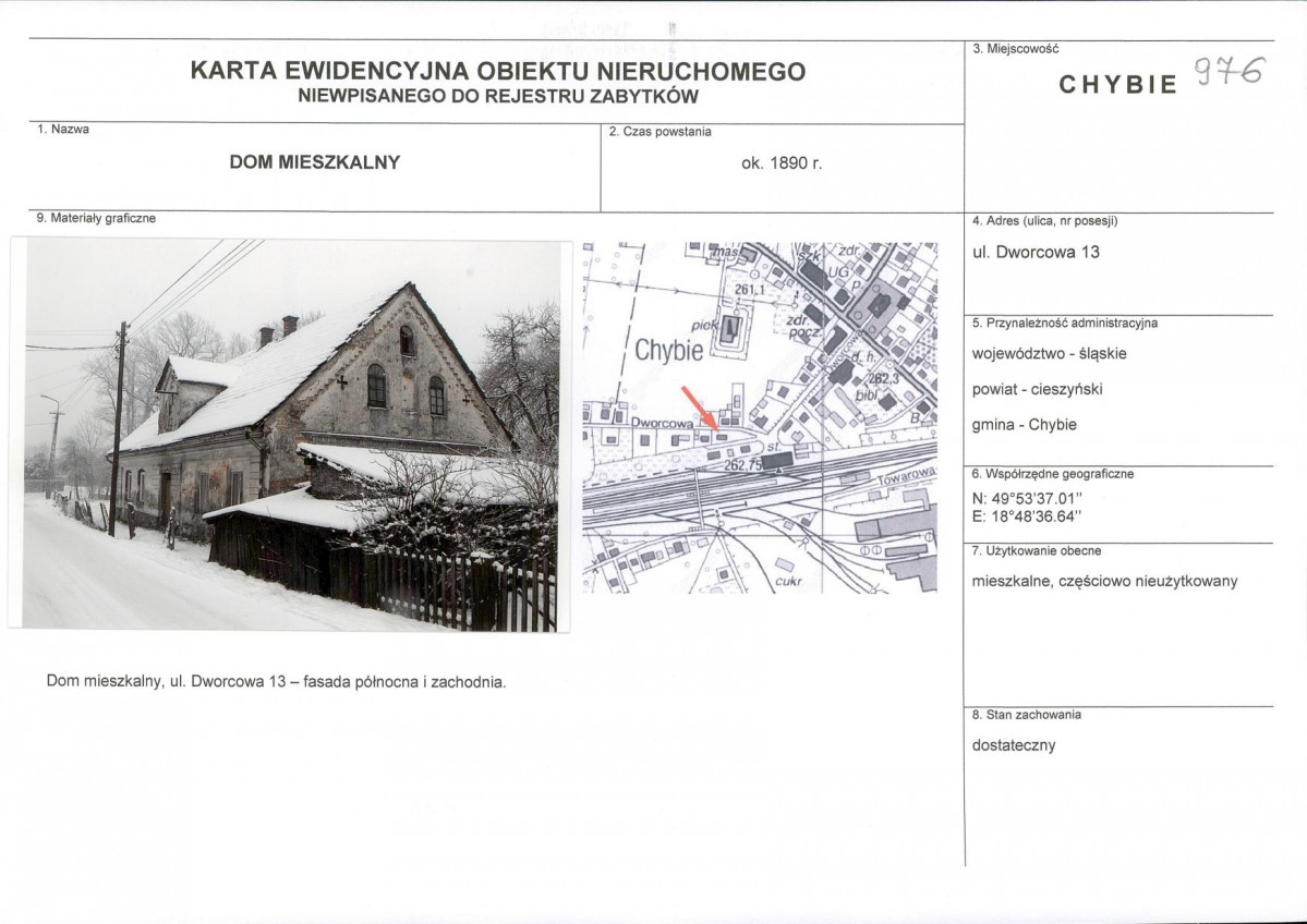 Karta obiektu niewpisanego do rejestru, skan nr 1