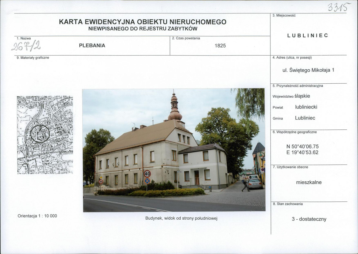 Karta obiektu niewpisanego do rejestru, skan nr 1