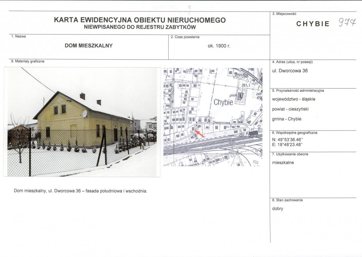 Karta obiektu niewpisanego do rejestru, skan nr 1