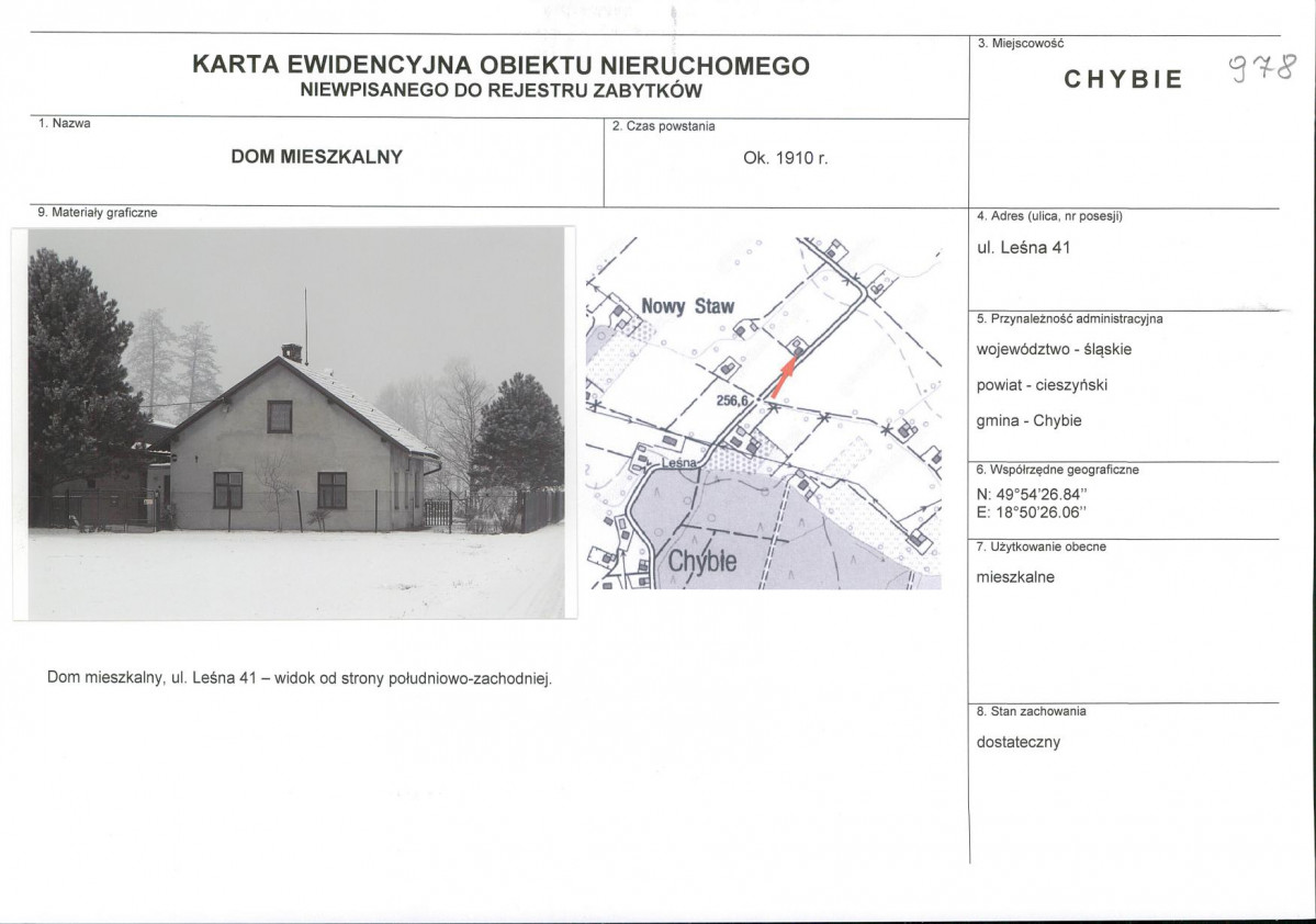 Karta obiektu niewpisanego do rejestru, skan nr 1