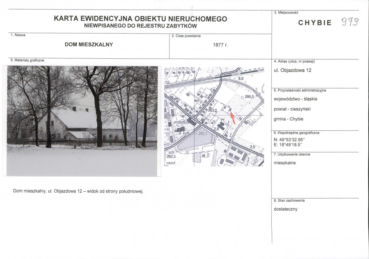 Karta obiektu niewpisanego do rejestru, skan nr 1