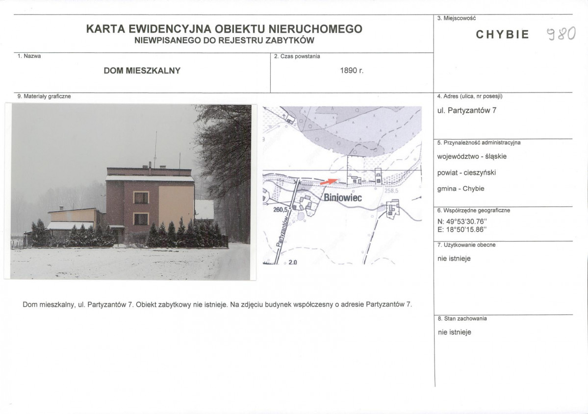 Karta obiektu niewpisanego do rejestru, skan nr 1