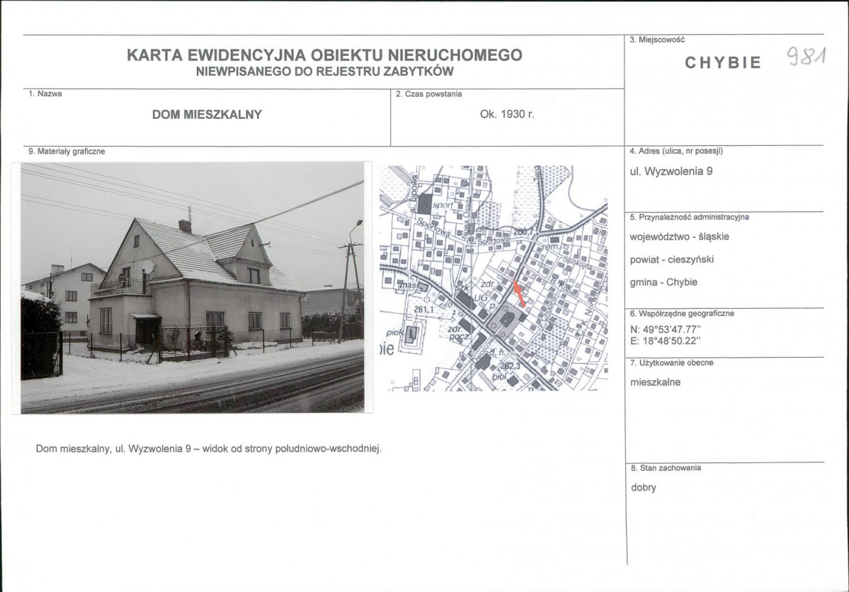 Karta obiektu niewpisanego do rejestru, skan nr 1