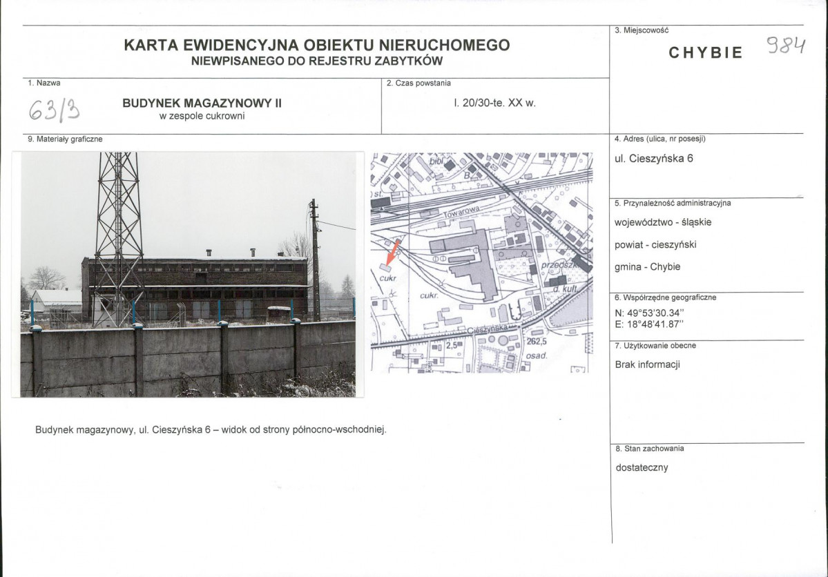 Karta obiektu niewpisanego do rejestru, skan nr 1