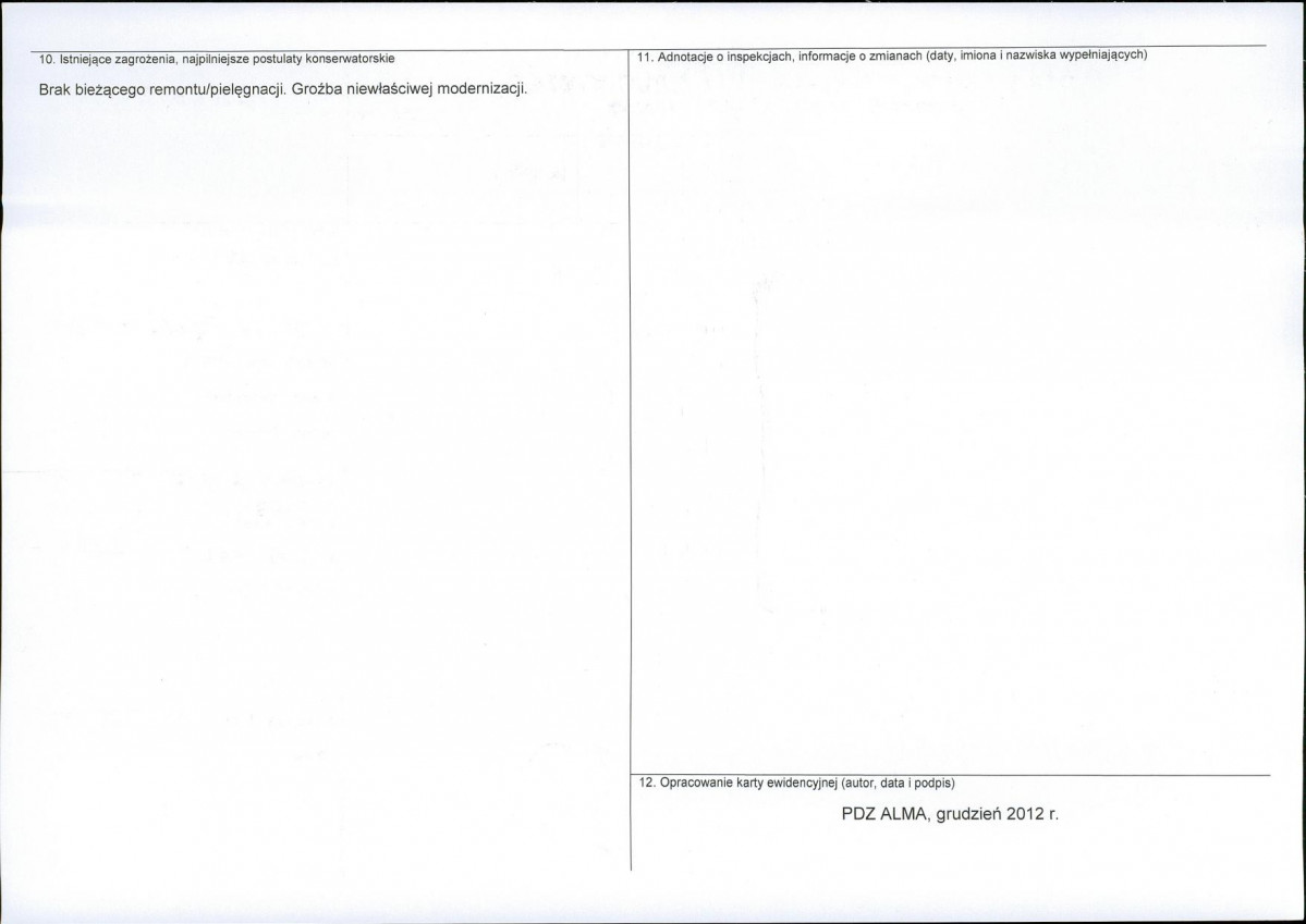 Karta obiektu niewpisanego do rejestru, skan nr 2