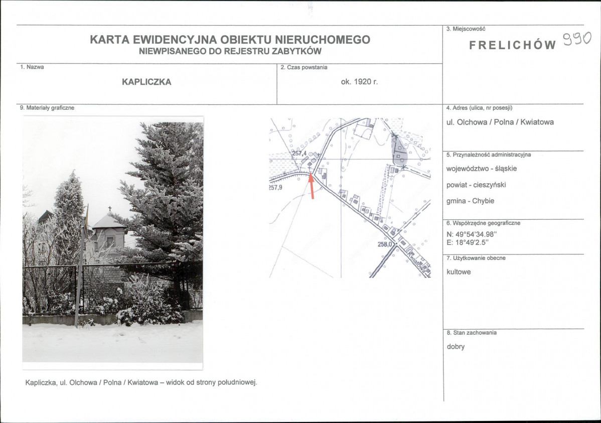 Karta obiektu niewpisanego do rejestru, skan nr 1