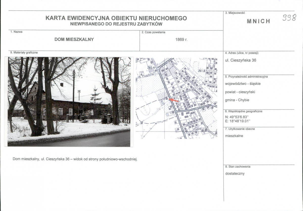 Karta obiektu niewpisanego do rejestru, skan nr 1