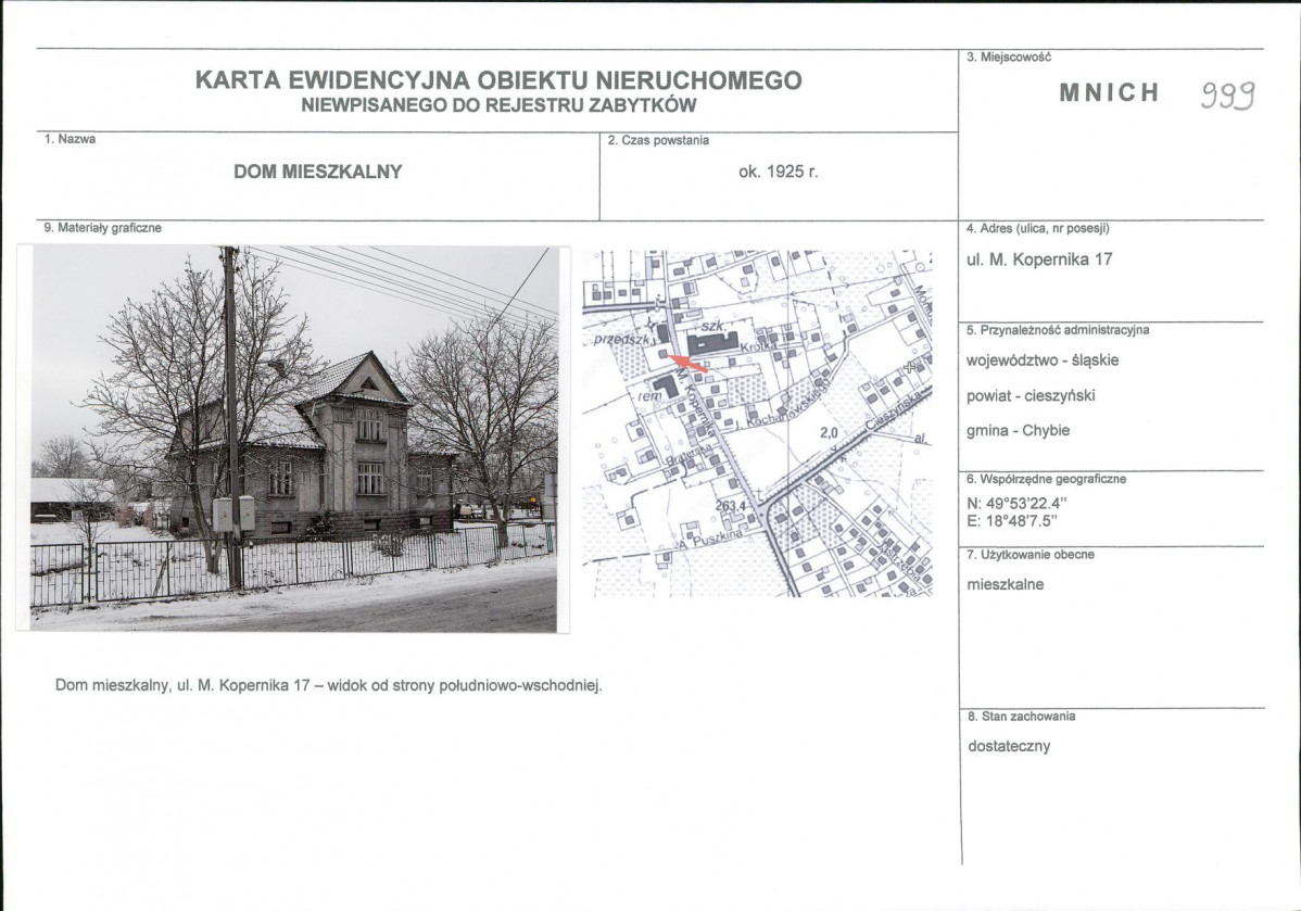 Karta obiektu niewpisanego do rejestru, skan nr 1