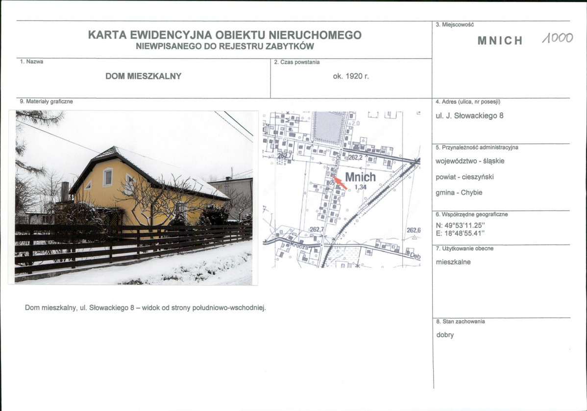 Karta obiektu niewpisanego do rejestru, skan nr 1