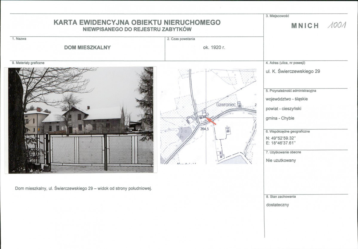 Karta obiektu niewpisanego do rejestru, skan nr 1