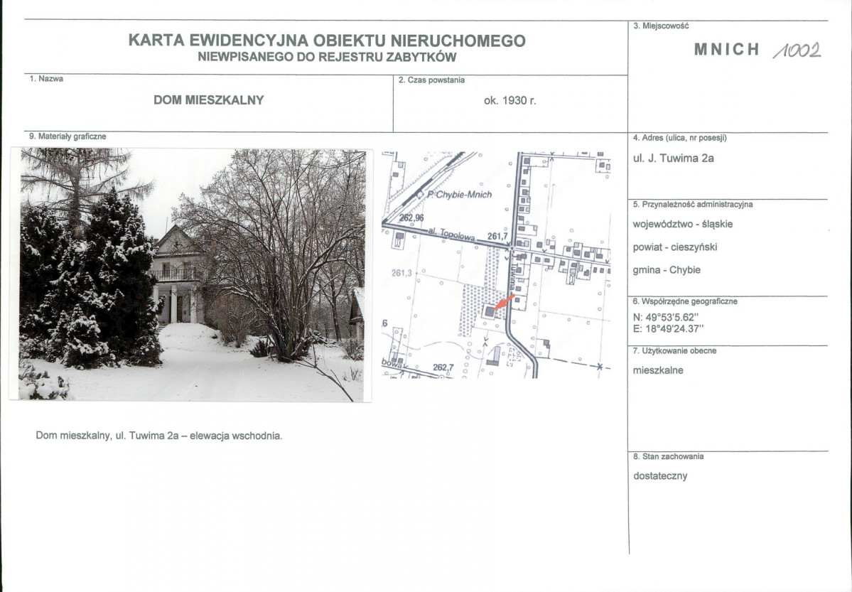 Karta obiektu niewpisanego do rejestru, skan nr 1