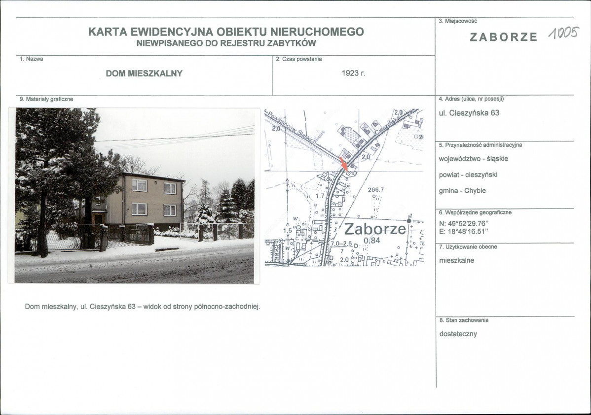 KEZN - Karta obiektu niewpisanego do rejestru, skan nr 1