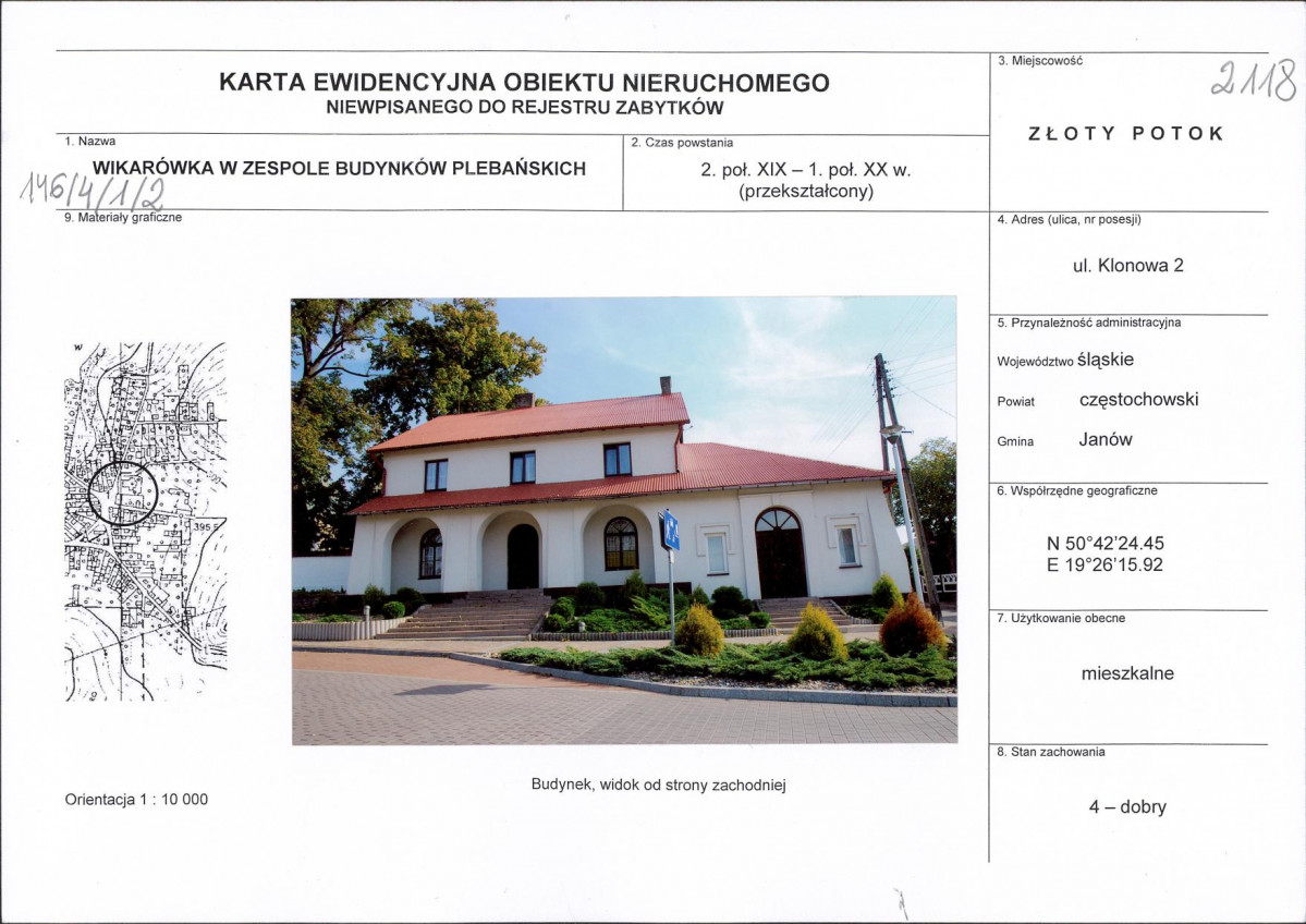 Karta obiektu niewpisanego do rejestru, skan nr 1