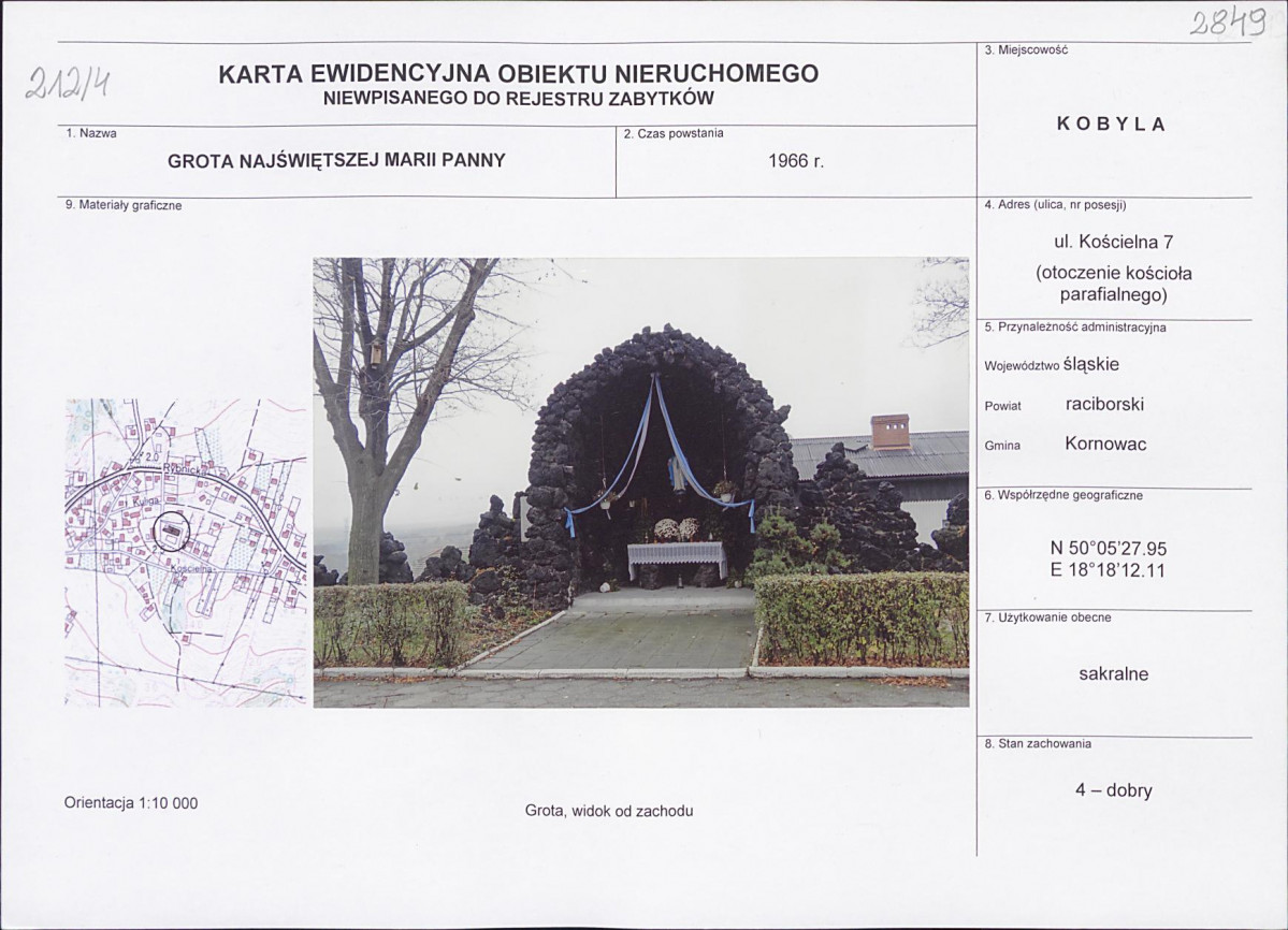 Karta obiektu niewpisanego do rejestru, skan nr 1
