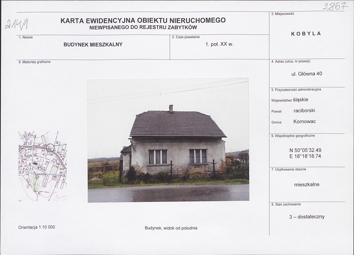 Karta obiektu niewpisanego do rejestru, skan nr 1