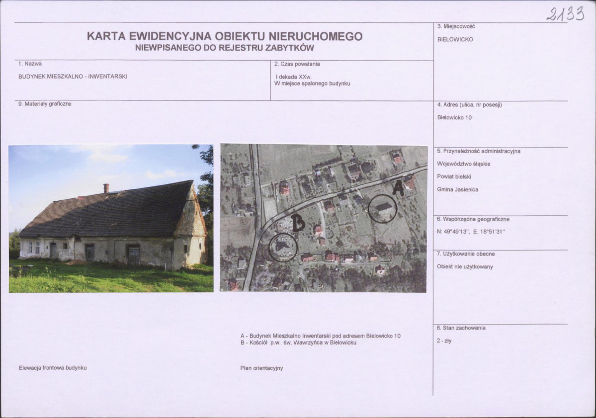 Karta obiektu niewpisanego do rejestru, skan nr 1