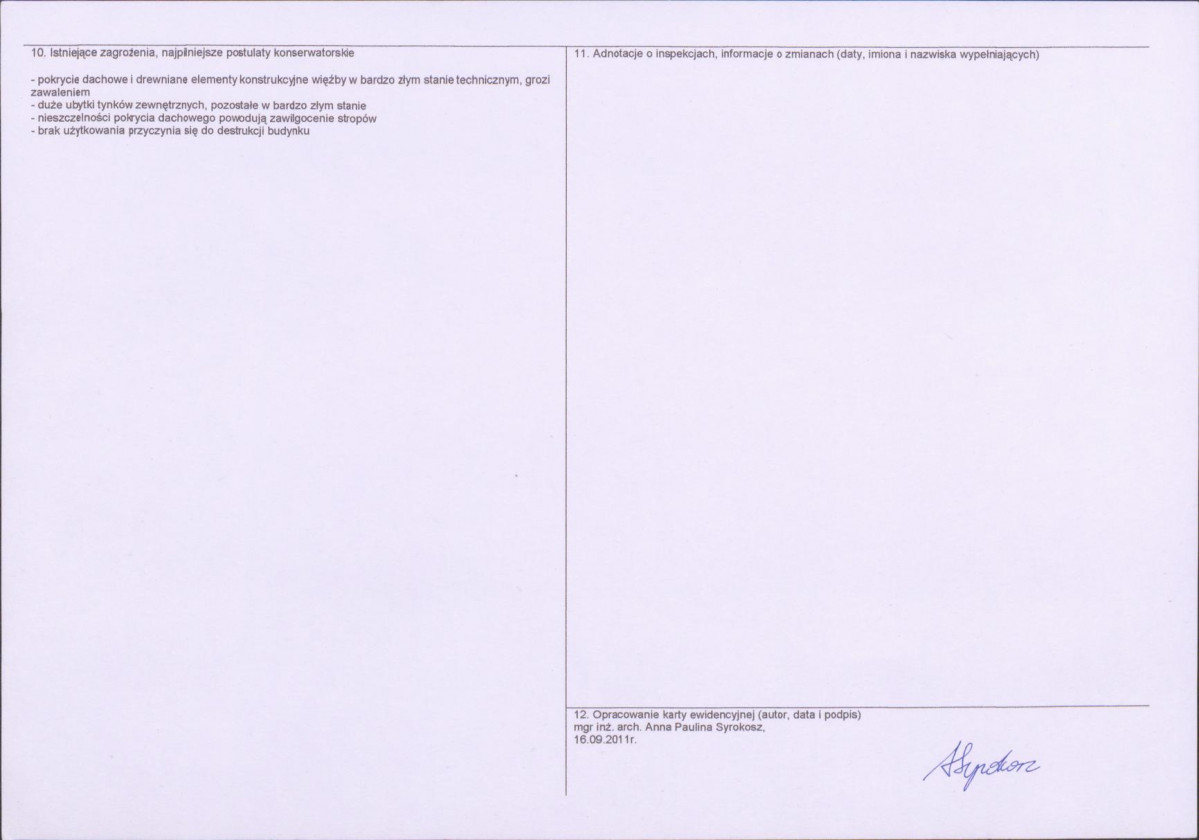 Karta obiektu niewpisanego do rejestru, skan nr 2