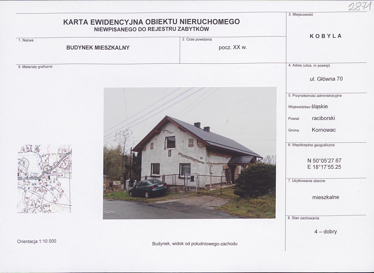 Karta obiektu niewpisanego do rejestru, skan nr 1