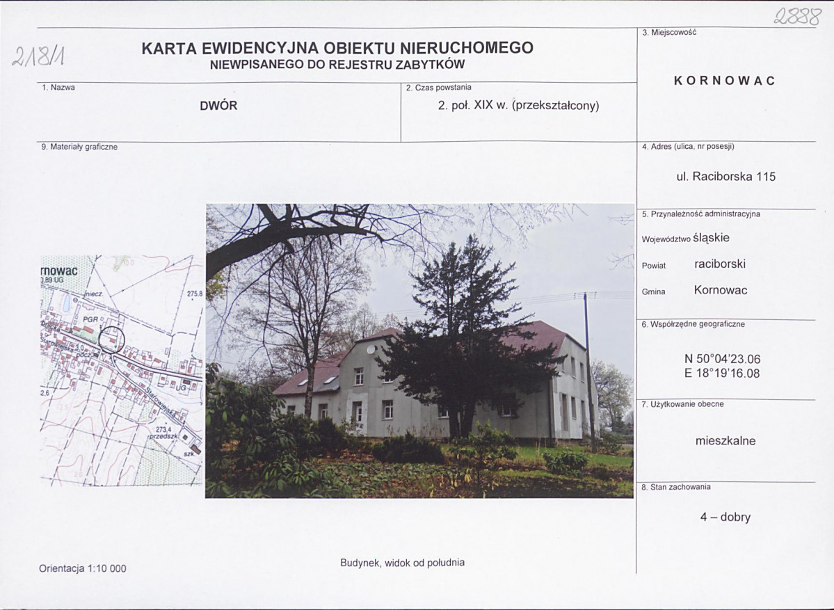 Karta obiektu niewpisanego do rejestru, skan nr 1