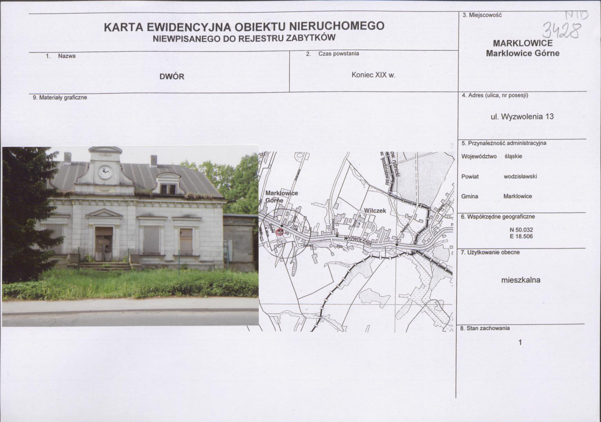 Karta obiektu niewpisanego do rejestru, skan nr 1