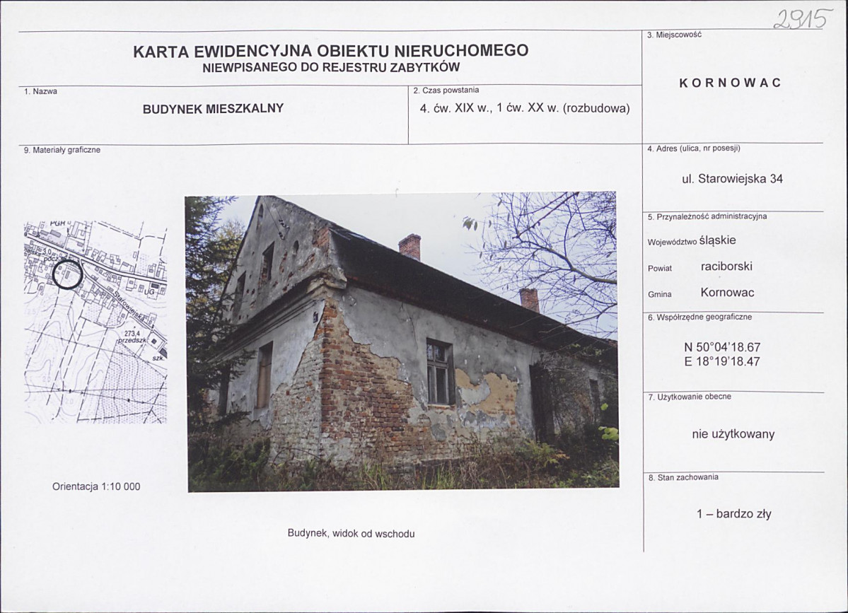 Karta obiektu niewpisanego do rejestru, skan nr 1
