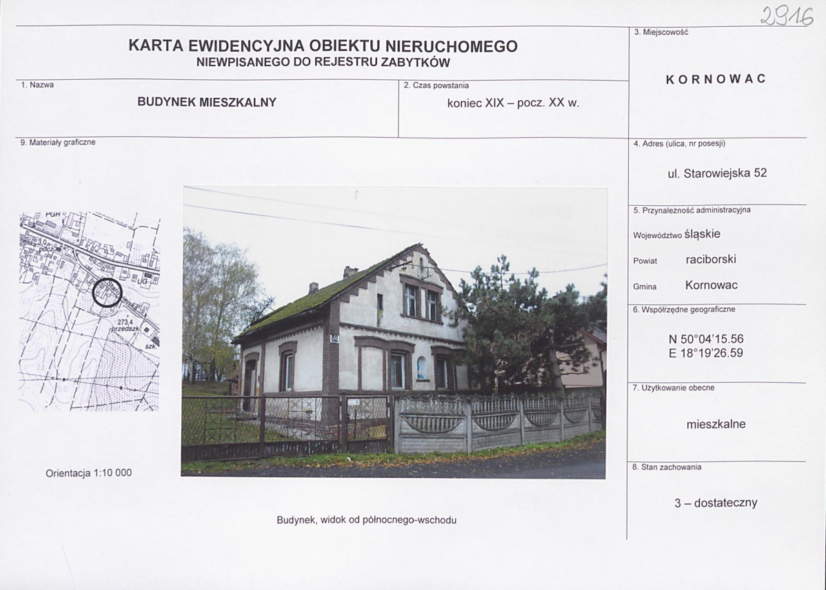 Karta obiektu niewpisanego do rejestru, skan nr 1