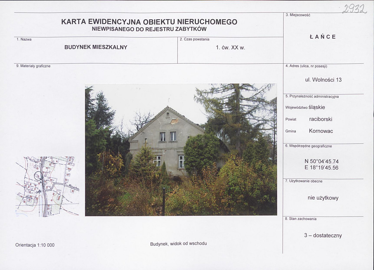 Karta obiektu niewpisanego do rejestru, skan nr 1