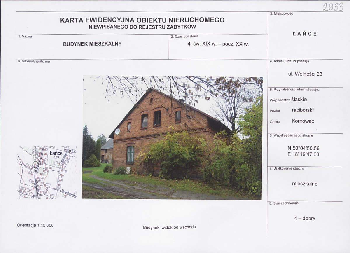 Karta obiektu niewpisanego do rejestru, skan nr 1