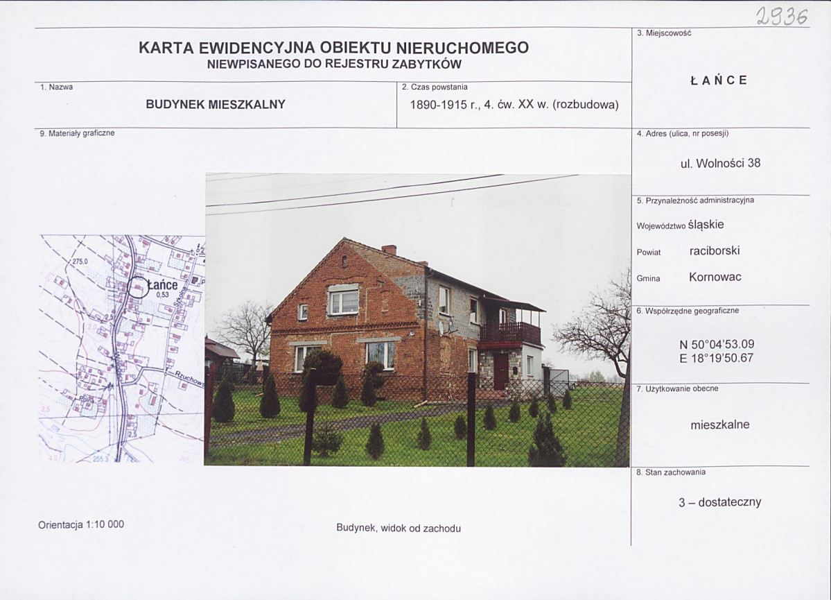 Karta obiektu niewpisanego do rejestru, skan nr 1