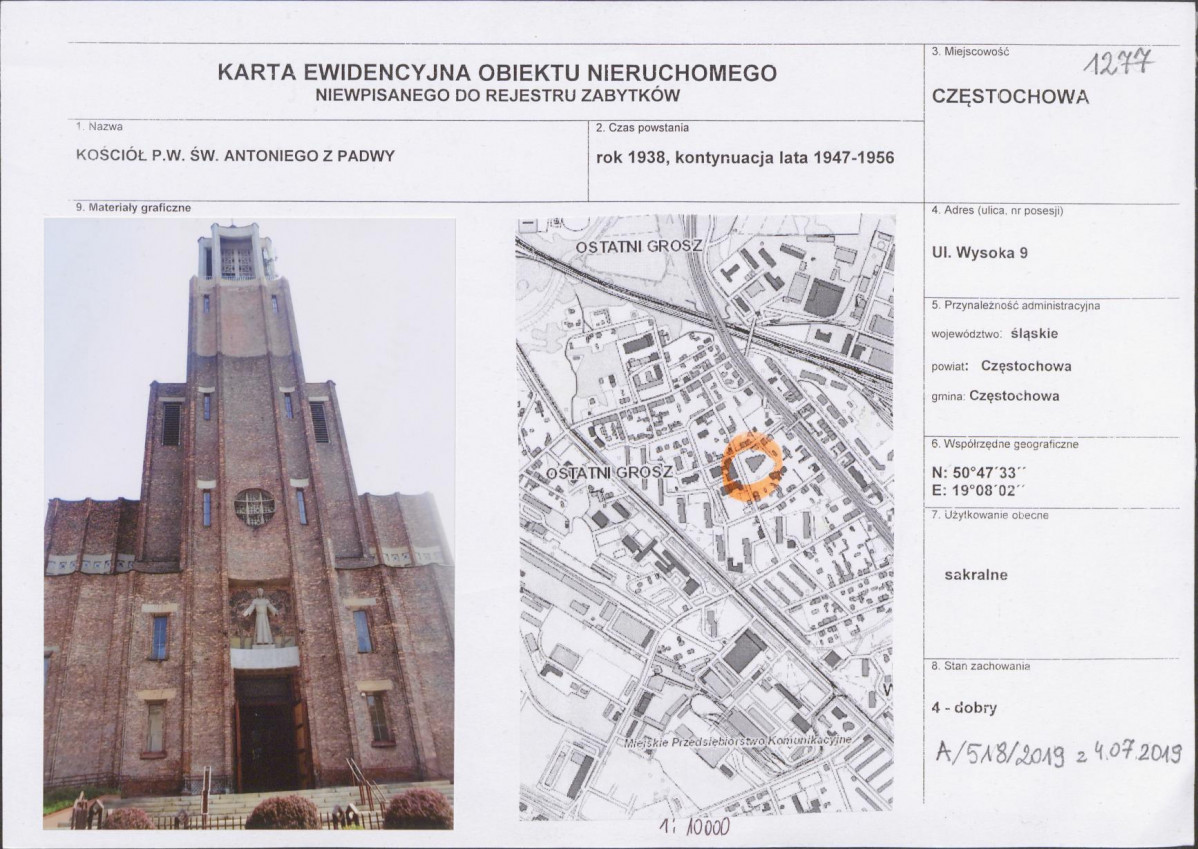 Karta obiektu niewpisanego do rejestru, skan nr 1
