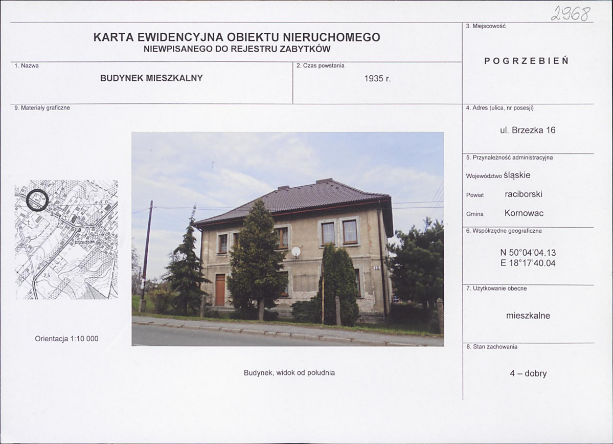 Karta obiektu niewpisanego do rejestru, skan nr 1