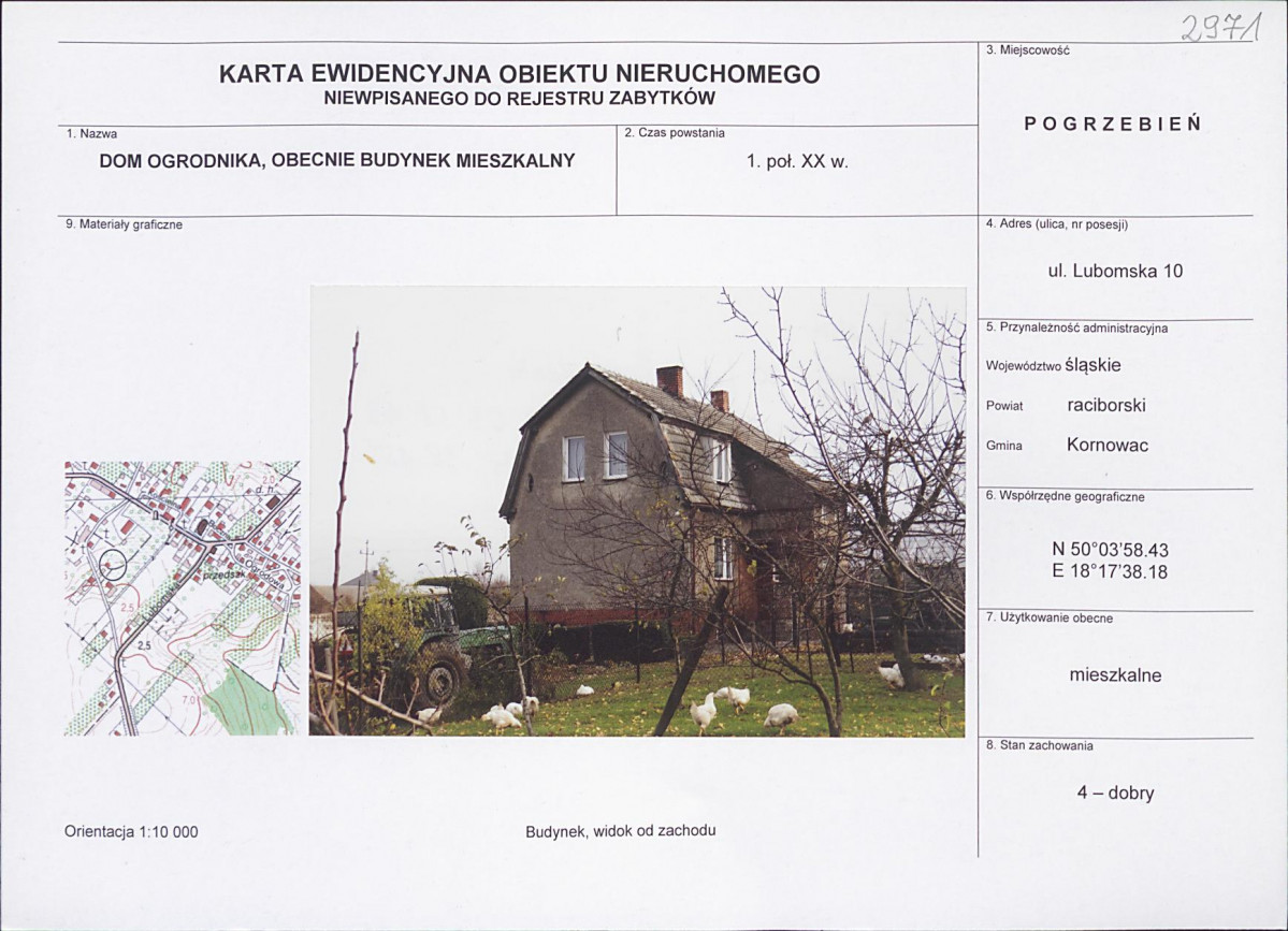Karta obiektu niewpisanego do rejestru, skan nr 1