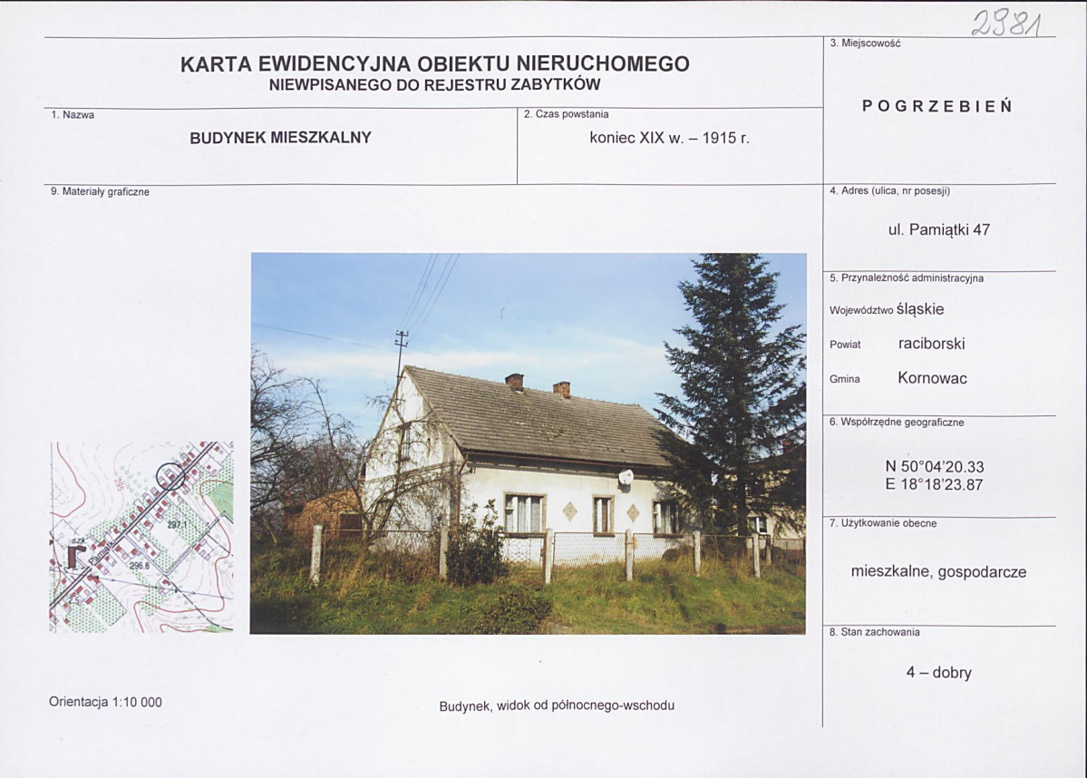 Karta obiektu niewpisanego do rejestru, skan nr 1