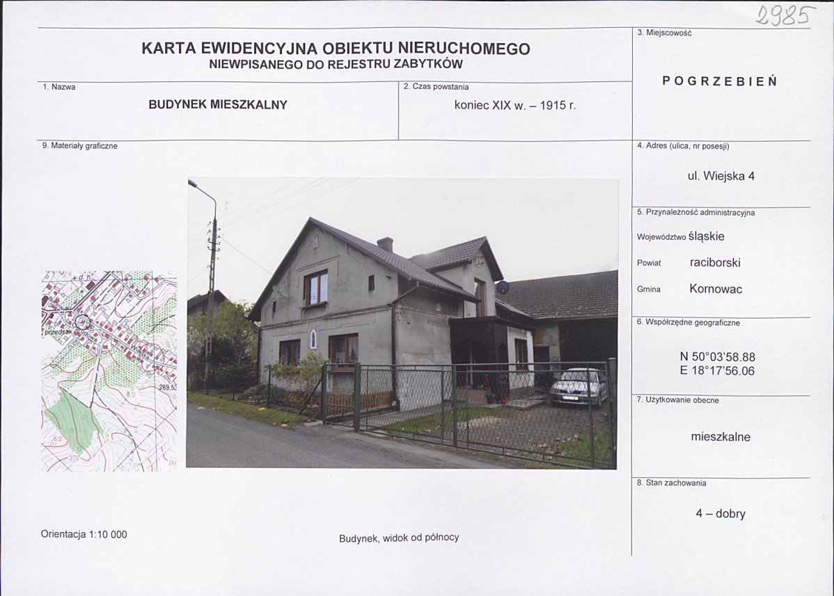 Karta obiektu niewpisanego do rejestru, skan nr 1