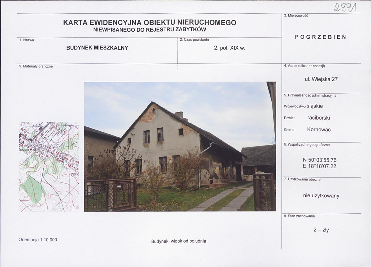 Karta obiektu niewpisanego do rejestru, skan nr 1