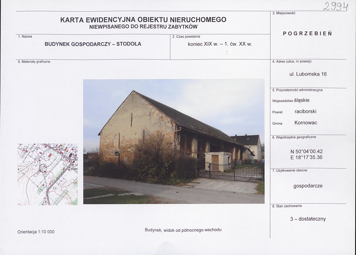Karta obiektu niewpisanego do rejestru, skan nr 1