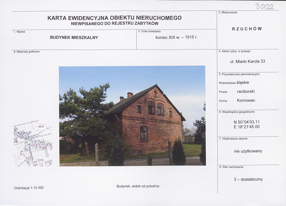 Karta obiektu niewpisanego do rejestru, skan nr 1