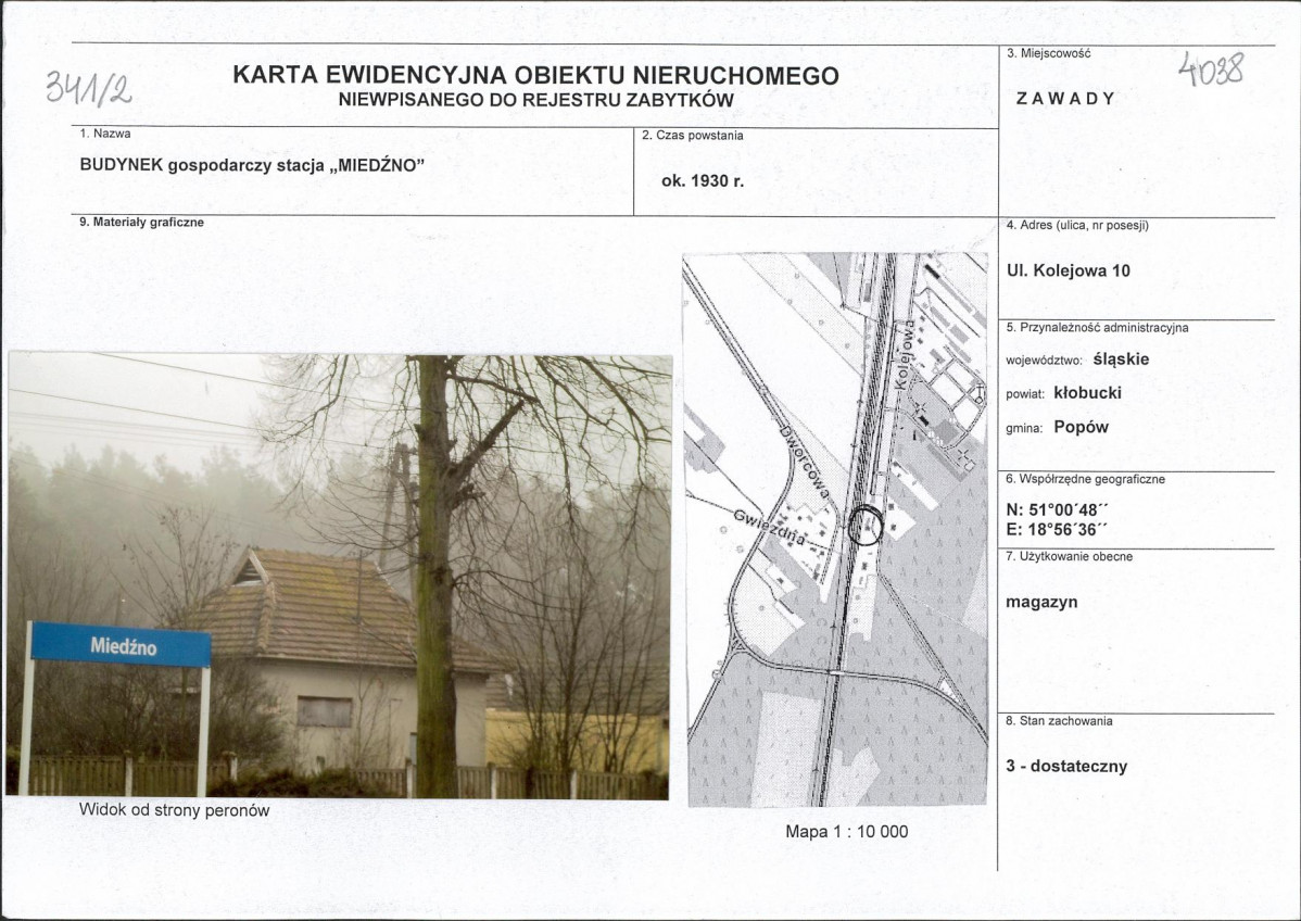 Karta obiektu niewpisanego do rejestru, skan nr 1