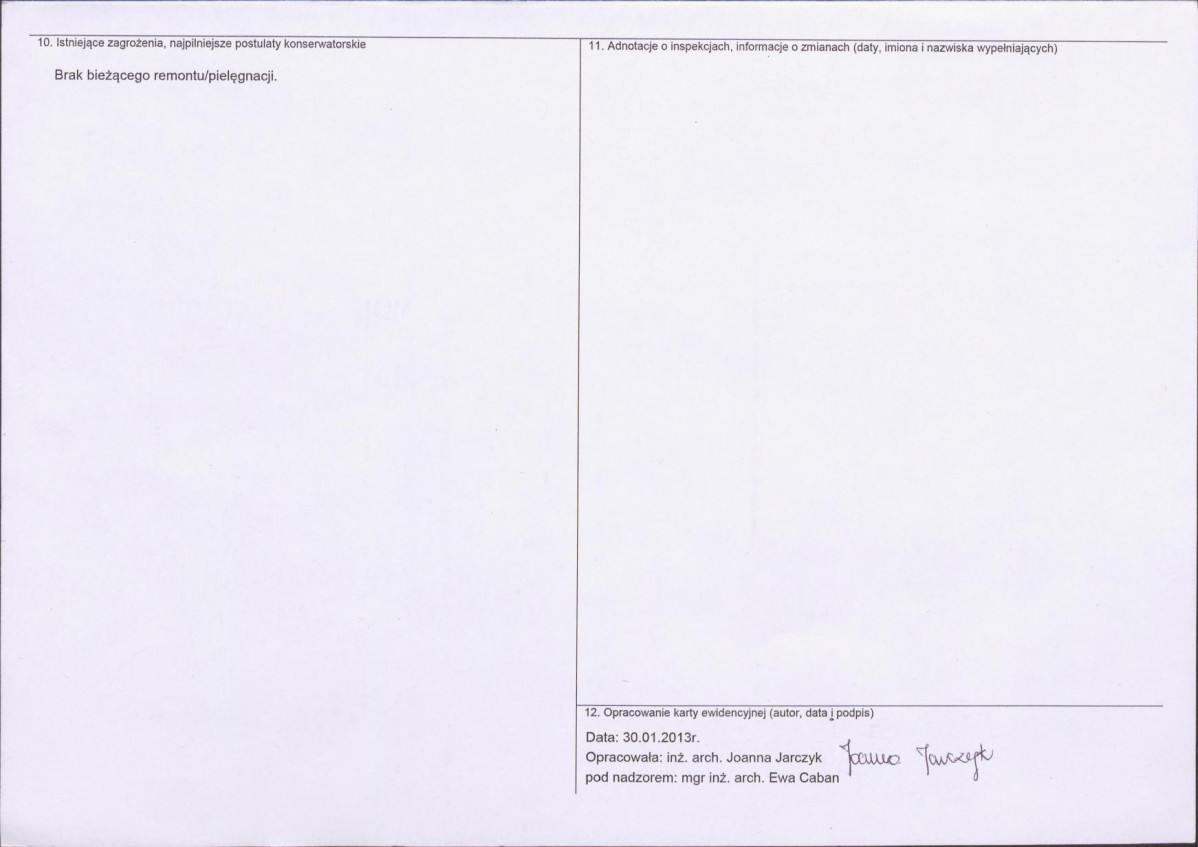 Karta obiektu niewpisanego do rejestru, skan nr 2