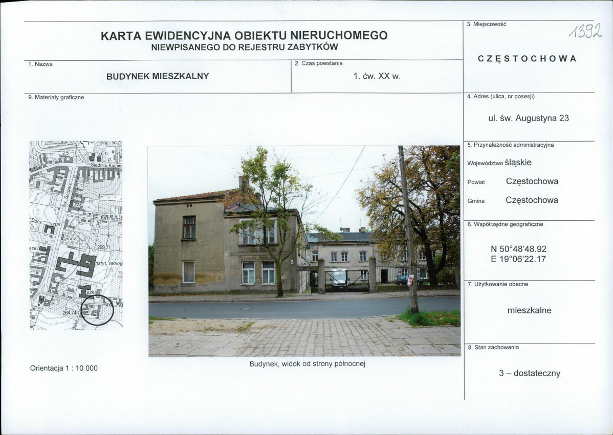 Karta obiektu niewpisanego do rejestru, skan nr 1