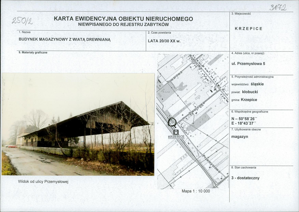 Karta obiektu niewpisanego do rejestru, skan nr 1