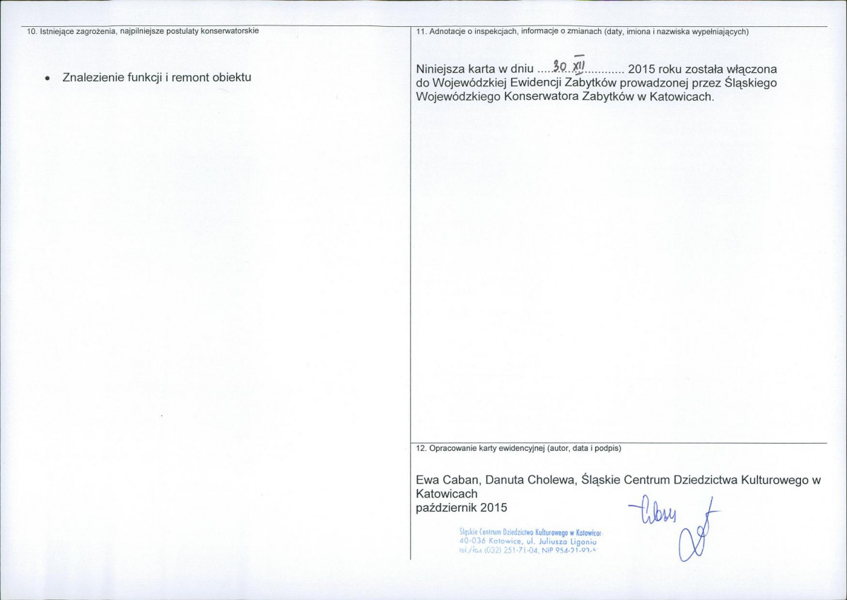 Karta obiektu niewpisanego do rejestru, skan nr 2