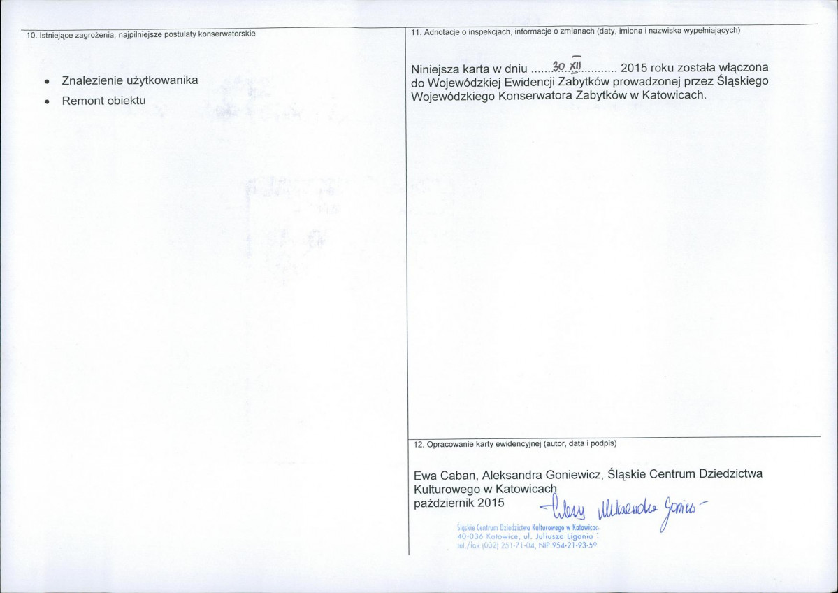 Karta obiektu niewpisanego do rejestru, skan nr 2