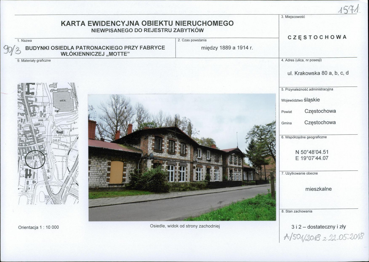 Karta obiektu niewpisanego do rejestru, skan nr 1