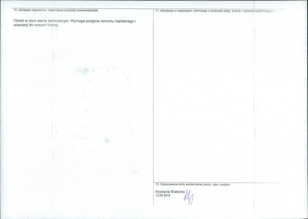 Karta obiektu niewpisanego do rejestru, skan nr 2