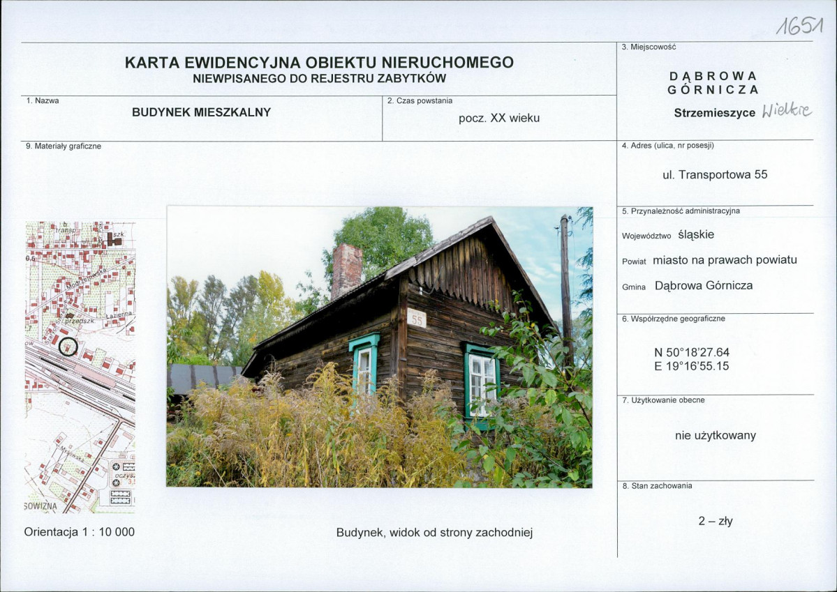 Karta obiektu niewpisanego do rejestru, skan nr 1